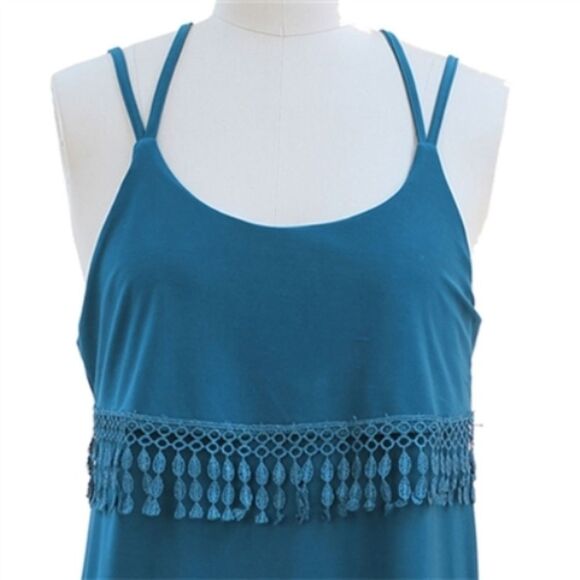 Jon & Anna Large Prom, Wedding Guest Blue Tassel Fringe Cocktail Maxi Dress - Picture 4 of 9